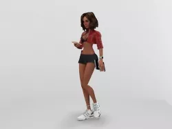 Lady walking animated with accesories Low-poly 3D model