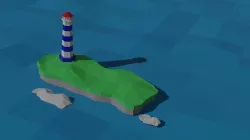 Lighthouse on an island in the middle of the ocean  Low-poly 3D model