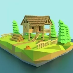 lowpoly hut Low-poly 3D model