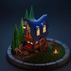 Stylized wagon model low-poly game ready Low-poly 3D model