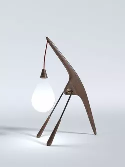 A minimalistic wooden lamp of complex shape with a red cord 3D model