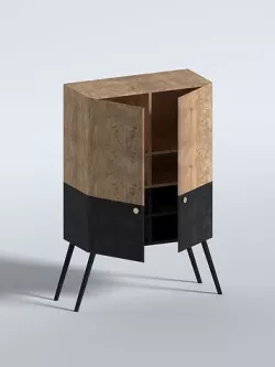 A wide cabinet made of ordinary and black wood 3D model