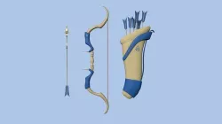 Archer Bow 03 Blue Beige - Quiver Fantasy Weaponry Low-poly 3D model
