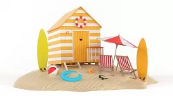 Beach Hut Umbrella and Chairs 3D model