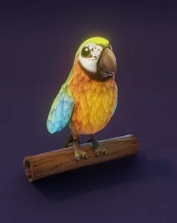 Cartoon Ara Parrot Blue-Yellow-Green Animated 3D Model Low-poly 3D model