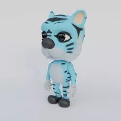 Cute cartoon rigged blue tigre 3D model