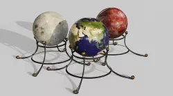 Earth moon and mars globe maps Low-poly 3D model
