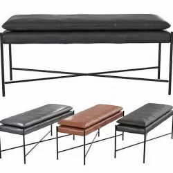 Homary-Modern Bench Upholstered PU Leather Bench in Black Finish 3D model