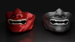 Japanese samurai face mask Low-poly 3D model