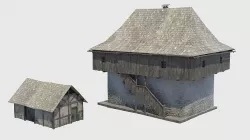 Medieval tower castle and stable Low-poly 3D model
