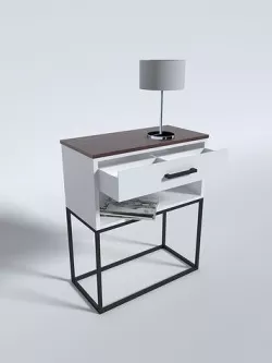 Minimalistic white bedside table with a wooden table top 3D model