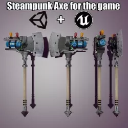 Stylized Melee Weapon Steampunk Axe PBR game ready Low-poly Low-poly 3D model