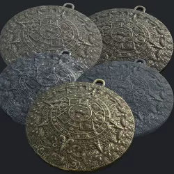 The Aztec sun stone decoration Low-poly 3D model