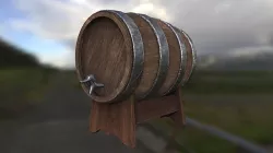 Wine barrel with crane low poly game-ready FBX OBJ BLEND GLB Low-poly 3D model