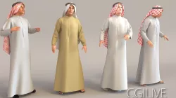 4x Arabic real cloth simulation loop animated man 3D model