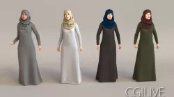 4x Arabic real cloth simulation loop animated woman 3D model