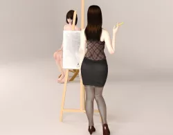 Akari painter and Mariko nude model 3D model