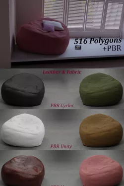 Bean Bag Leather and Fabric stylish Low-poly  3D model