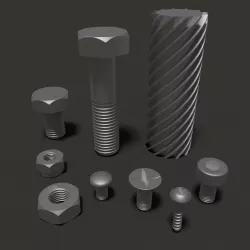 Bolts and nuts kit with worm 3D model