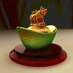 Chinese Gold Ingot with Golden Pig 3D model