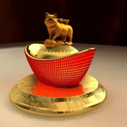 Chinese Gold Ingot with Golden pig 3D model