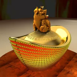 Chinese Lucky Pig with Gold Ingot 3D model
