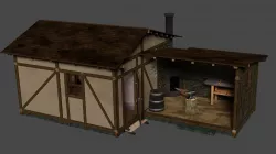 Furnitured medieval blacksmith house with exterior and interior Low-poly  3D model