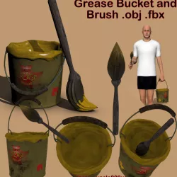 Grease Bucket and Brush ob fbx 3D model