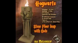 Hogwarts Stone floor lamp with Owls - 3d Sculpture Low-poly  3D model
