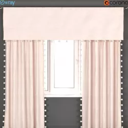 Light pink curtains with pompoms from Restoration hardware RH 3D model
