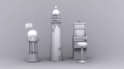 Low-Poly set -  models  Lighthouse Slot machine tower clock 3D model