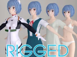 T pose rigged model of Rei Ayanami anime girl 3D model