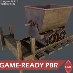 Western - Mining Cart with Railway Low-poly  3D model