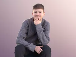 Bobby 11097 - Teenage Boy Sitting Hand On His Chin Low-poly 3D model