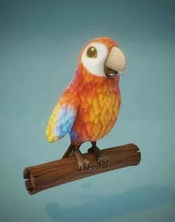 Cartoon Ara Parrot Red-Yellow-Blue Rigged 3D Model Low-poly 3D model