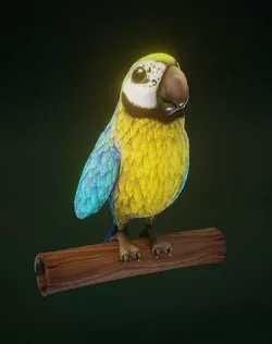 Cartoon Ara Parrot Yellow-Blue Rigged 3D Model Low-poly 3D model