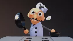 chef cooking eggs and snout 3D model