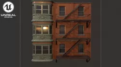 Fire Escape Ladder With Wall Low-poly 3D model