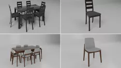 Glass and Wooden Dining table set Low-poly 3D model