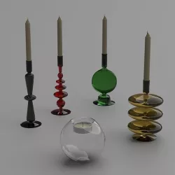 Glass candlesticks and candles 3D model