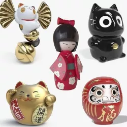 Japanese dolls and fortune cats collection 3D model