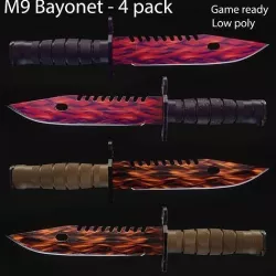 M9 Bayonet knife skin with flames - Game ready Low-poly 3D model