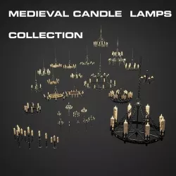 Medieval Candle Lamps Collection Low-poly 3D model
