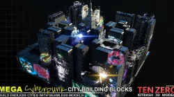 MEGA CYBERPUNK CITY BUILDING BLOCKS 3D model