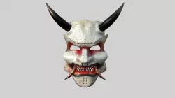 Oni Mask 08 White Red - Hannya Fantasy Character Design Low-poly 3D model
