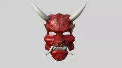 Oni Mask -2 Red White - Hannya Fantasy Character Design Low-poly 3D model