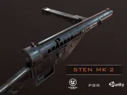 STEN Mk2 ww2 british smg pbr Low-poly 3D model
