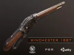 Winchester 1887 shotgun ww2 pbr Low-poly 3D model
