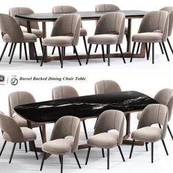 Barrel Backed Dining Chair Table 3D model