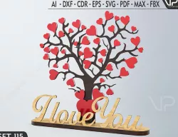I Love You Heart Tree Wooden CNC Plywood Vector Set 115 3D model